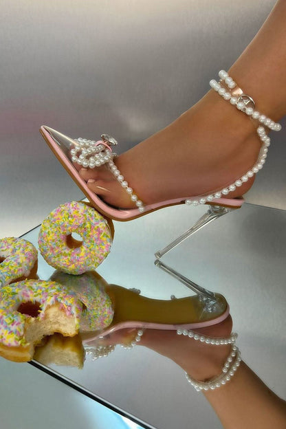Pearl Bow Pointed High Heels