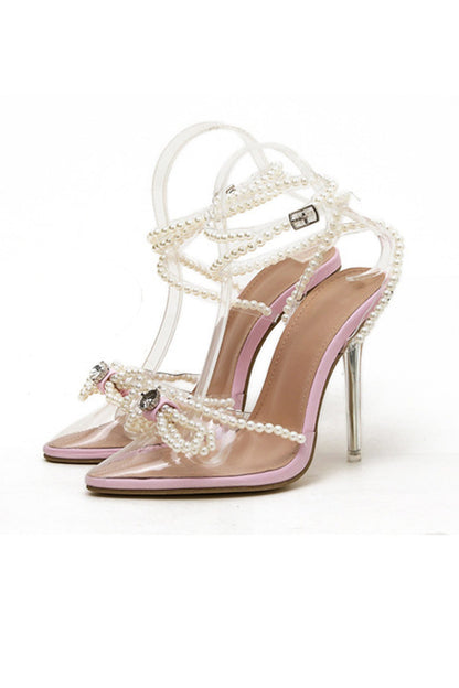 Pearl Bow Pointed High Heels