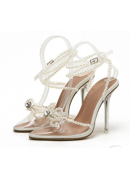 Pearl Bow Pointed High Heels