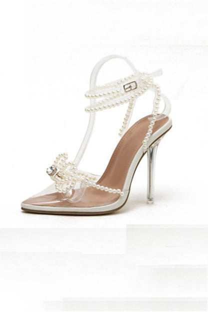 Pearl Bow Pointed High Heels