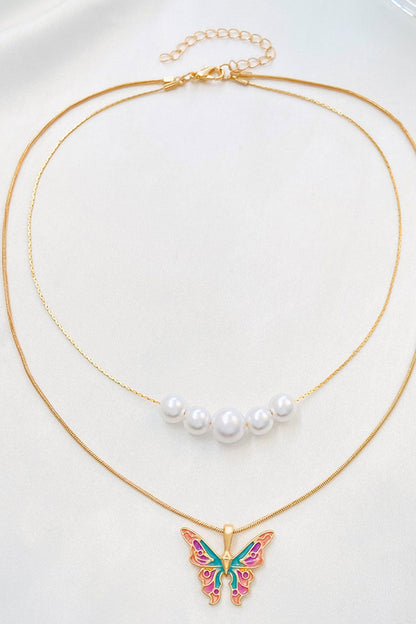 Pearl Butterfly Double Layer Necklace