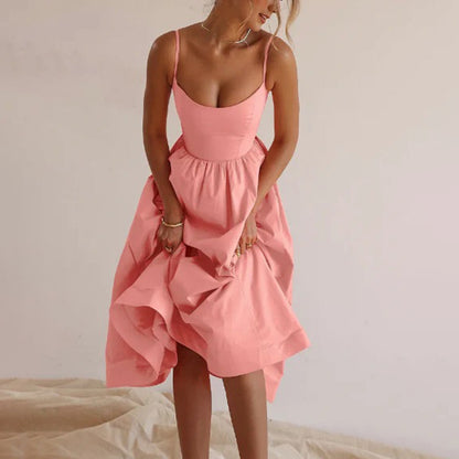 Scoop Neck Spaghetti Strap Fit and Flare Midi Dress