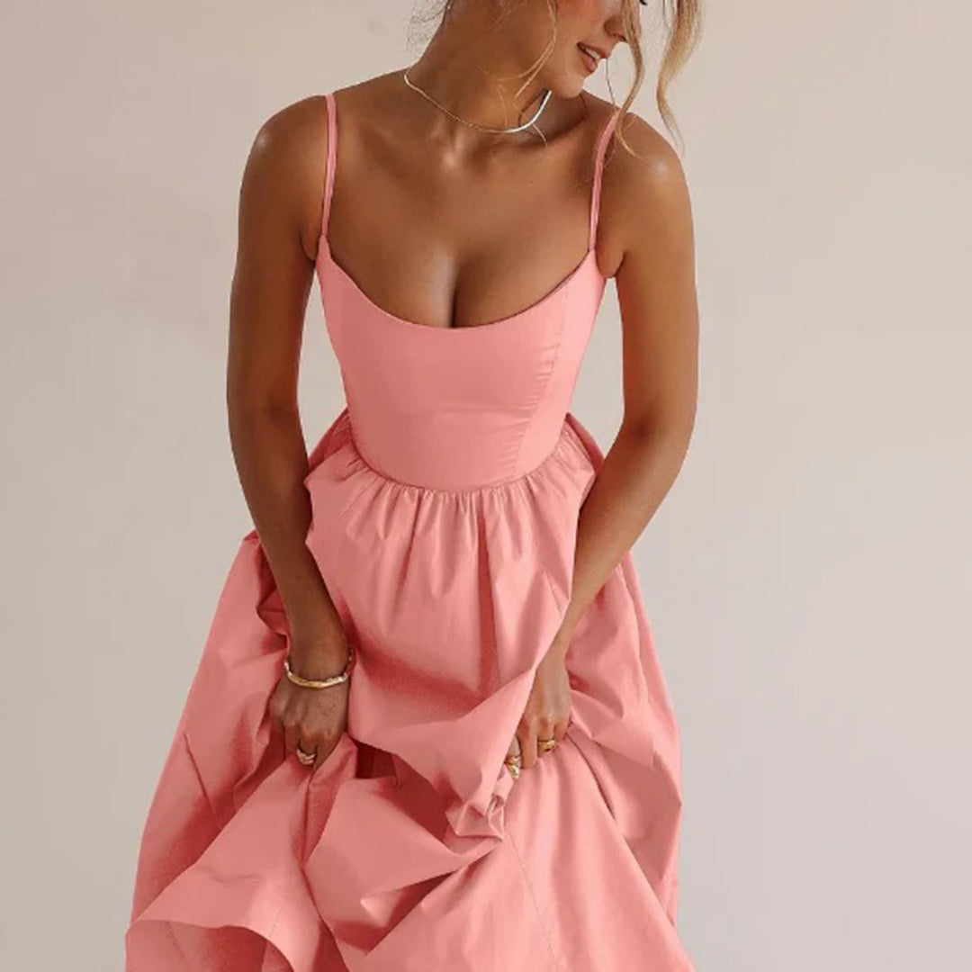 Scoop Neck Spaghetti Strap Fit and Flare Midi Dress