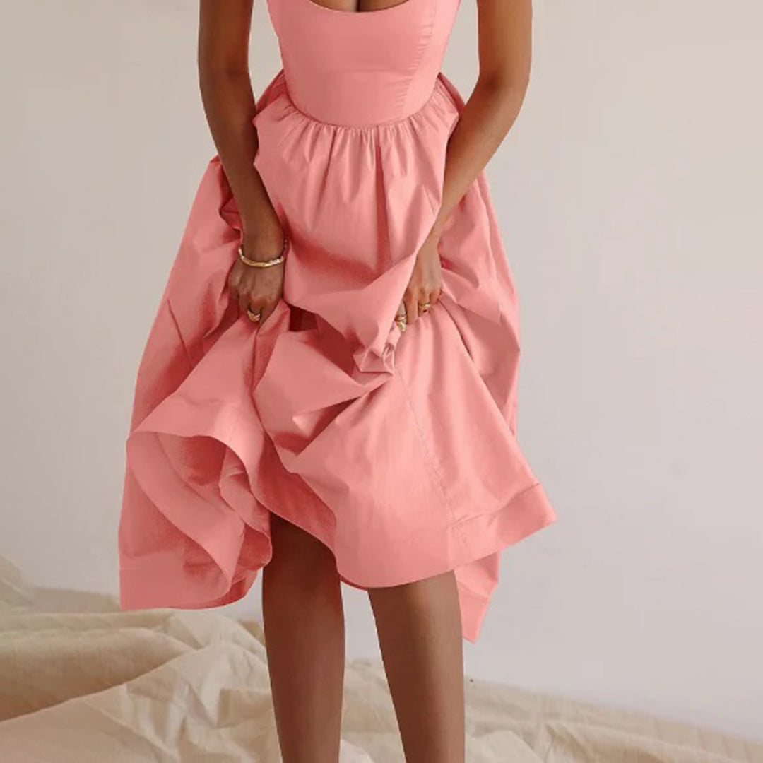 Scoop Neck Spaghetti Strap Fit and Flare Midi Dress