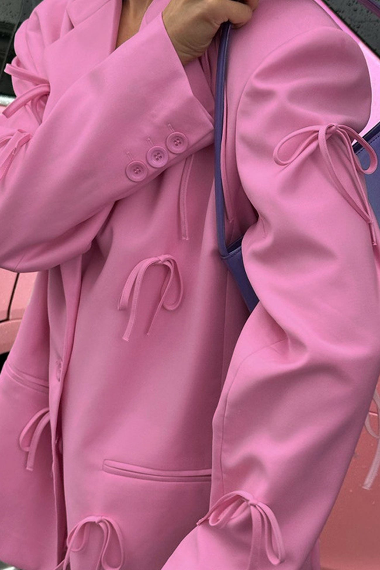 Pink Bow Pocketed Blazer