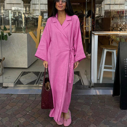 Pink cotton tie waist maxi dress