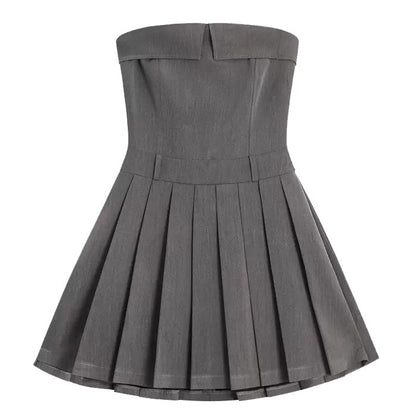 Pleated Mini Dress in Gray