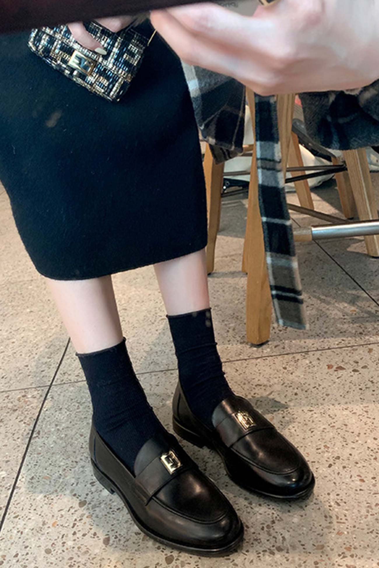 Pointed-toe Metal Buckle Loafers