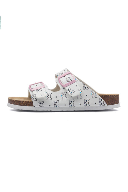 Printed Buckle Flat Sandals
