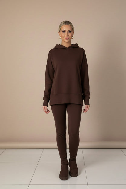 Printed Slit Hem Hoodie Legging Set