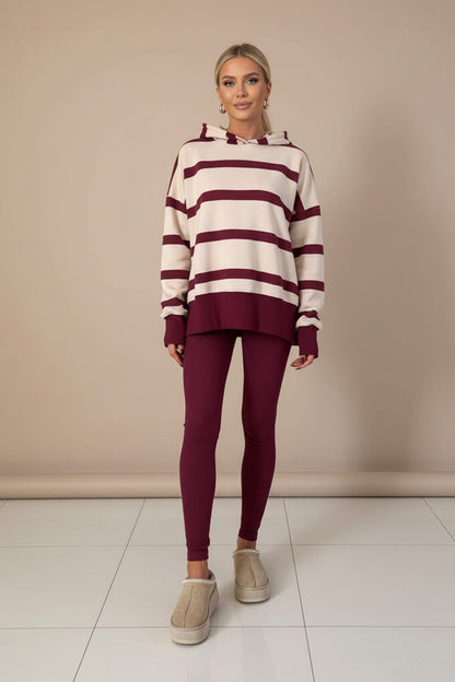 Printed Slit Hem Hoodie Legging Set