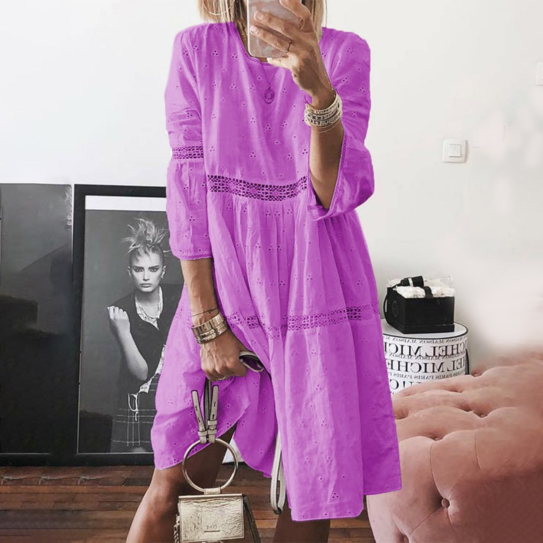 Eyelet Lace Crochet Insert Tiered Ruffle Babydoll Mini Dress