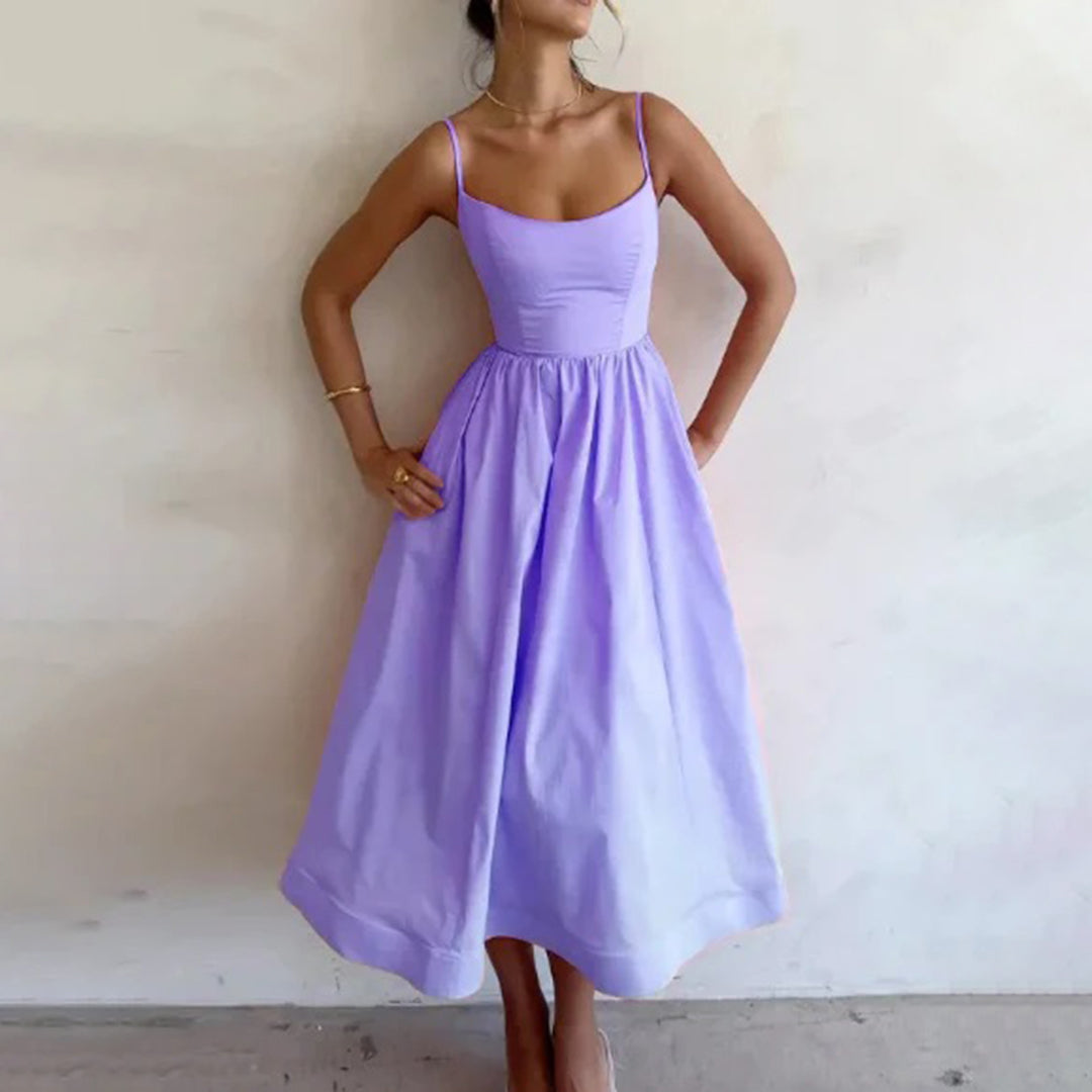 Scoop Neck Spaghetti Strap Fit and Flare Midi Dress