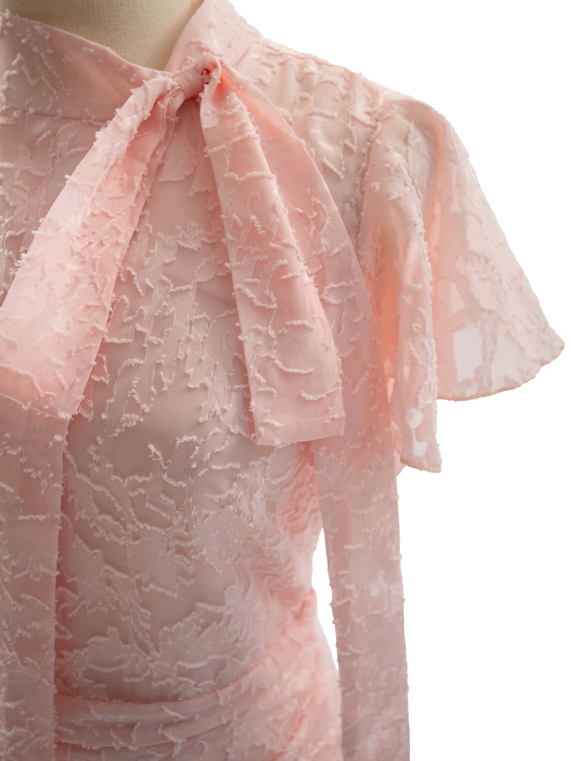 Date Night Dresses Maxi Ruffles Zipper Short Sleeves Stand Collar Petal Sleeves Elegant Pink Dress