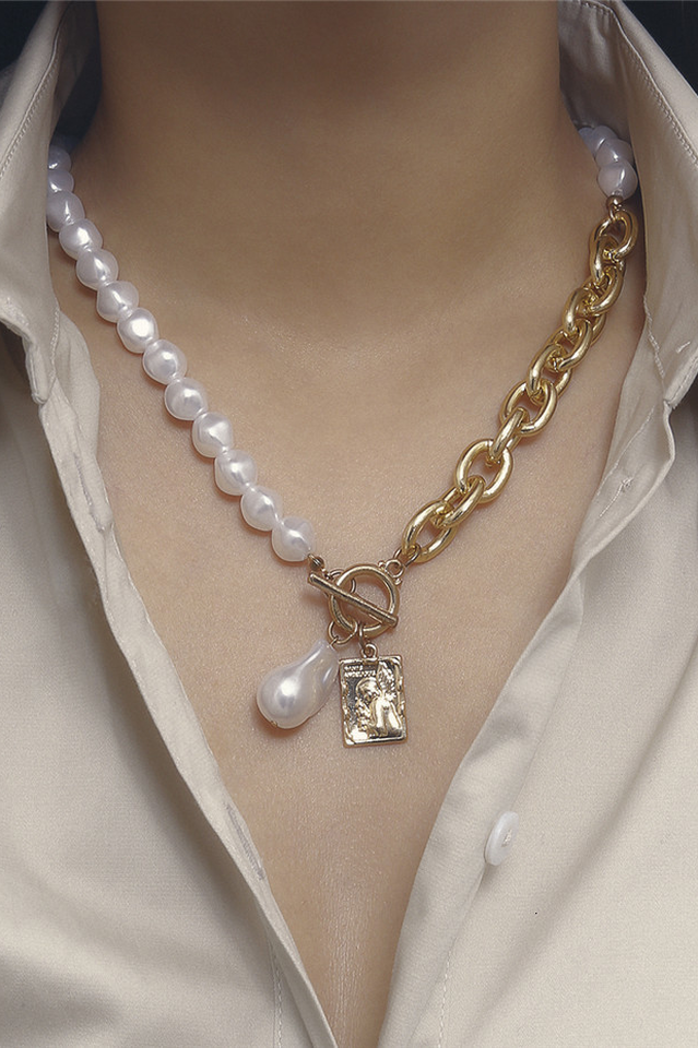 Baroque Pearl Angel Pendant Gothic Choker Necklace