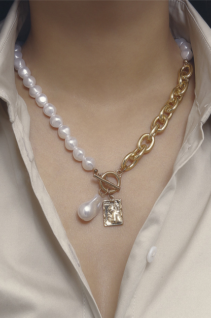 Baroque Pearl Angel Pendant Gothic Choker Necklace