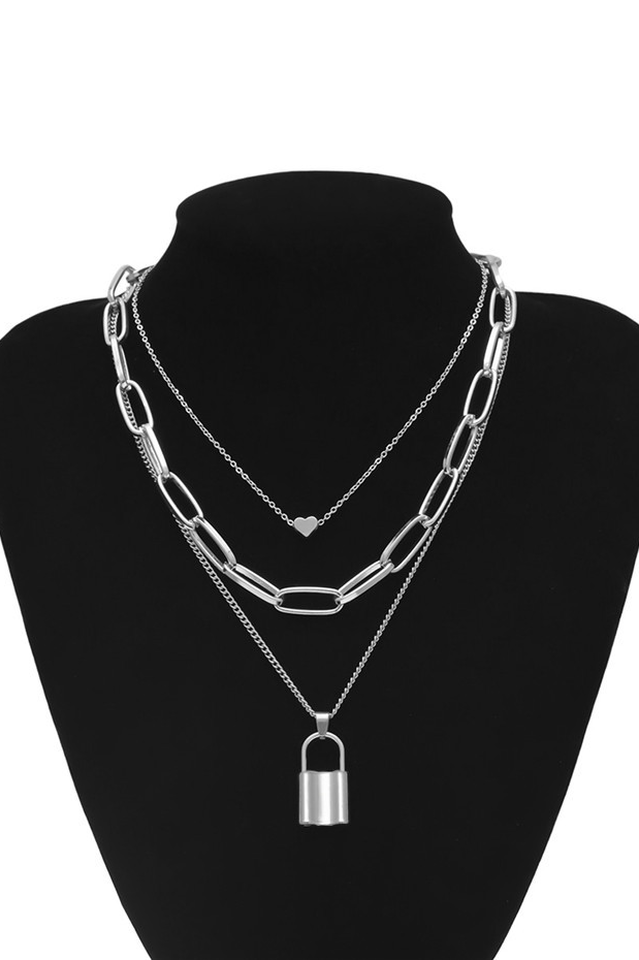 Lock Pendant Necklace with Link Chain