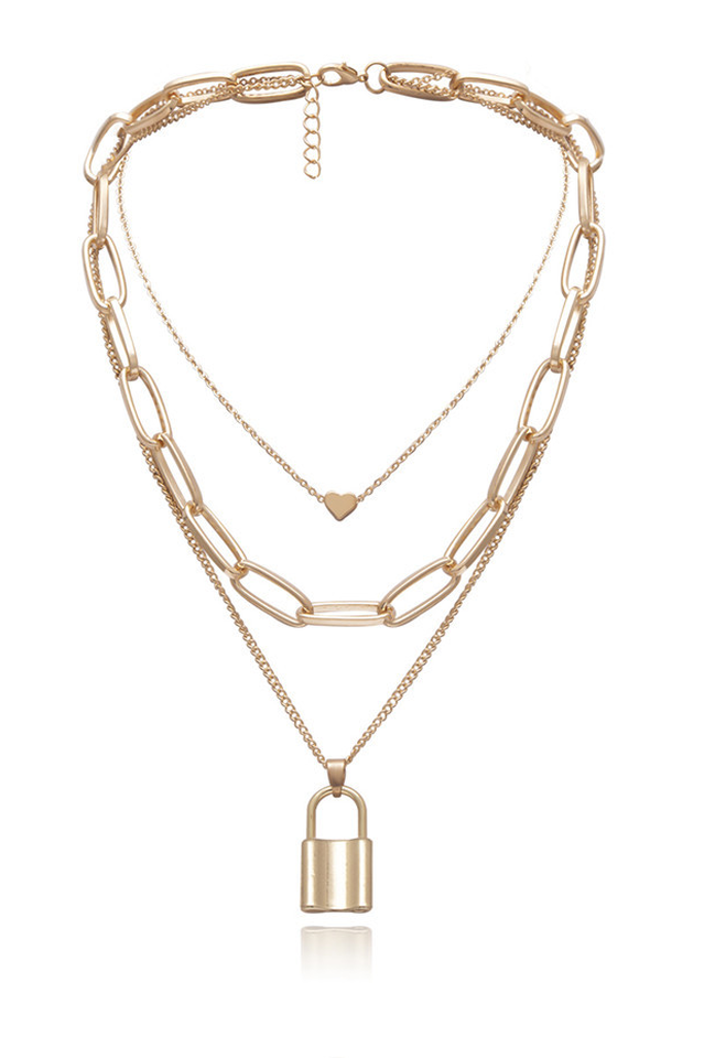 Lock Pendant Necklace with Link Chain