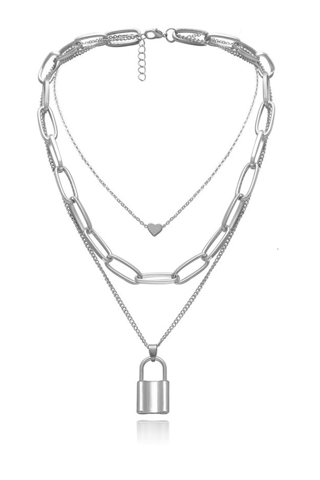 Lock Pendant Necklace with Link Chain