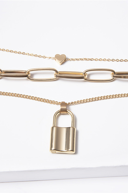 Lock Pendant Necklace with Link Chain