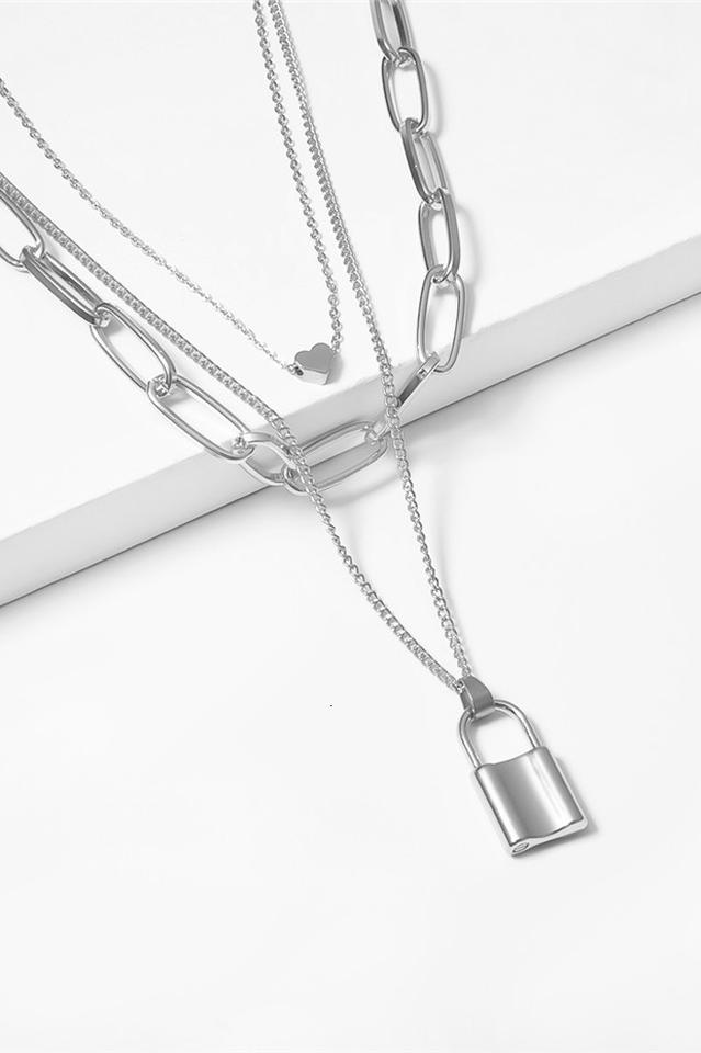 Lock Pendant Necklace with Link Chain