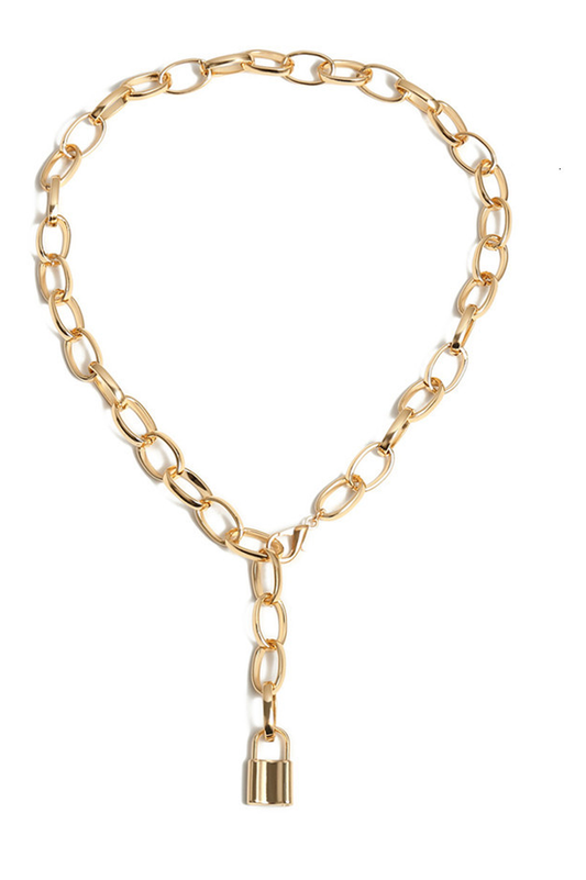 Lock Pendant Necklace with Link Chain