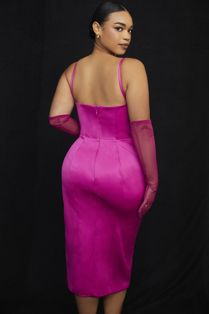 Satin Pleated Corset Midi Dress