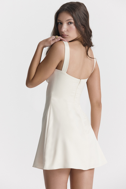 Square Neck Bustier Wide Strap Satin Slip Mini Dress