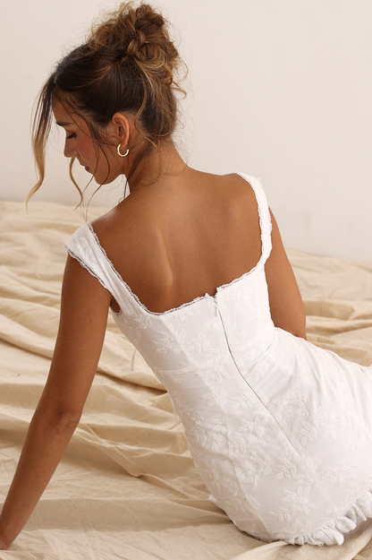 Floral Embroidered Tie-Front Sweetheart Ruffle Hem Mini Dress