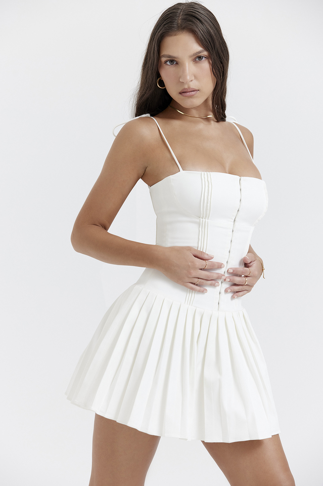 Corset Hook-Front Pleated Skater Mini Dress