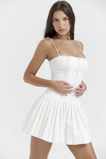 Corset Hook-Front Pleated Skater Mini Dress
