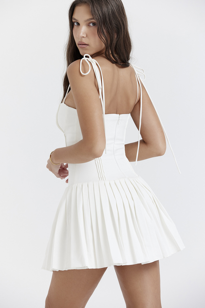 Corset Hook Front Pleated Skater Mini Dress