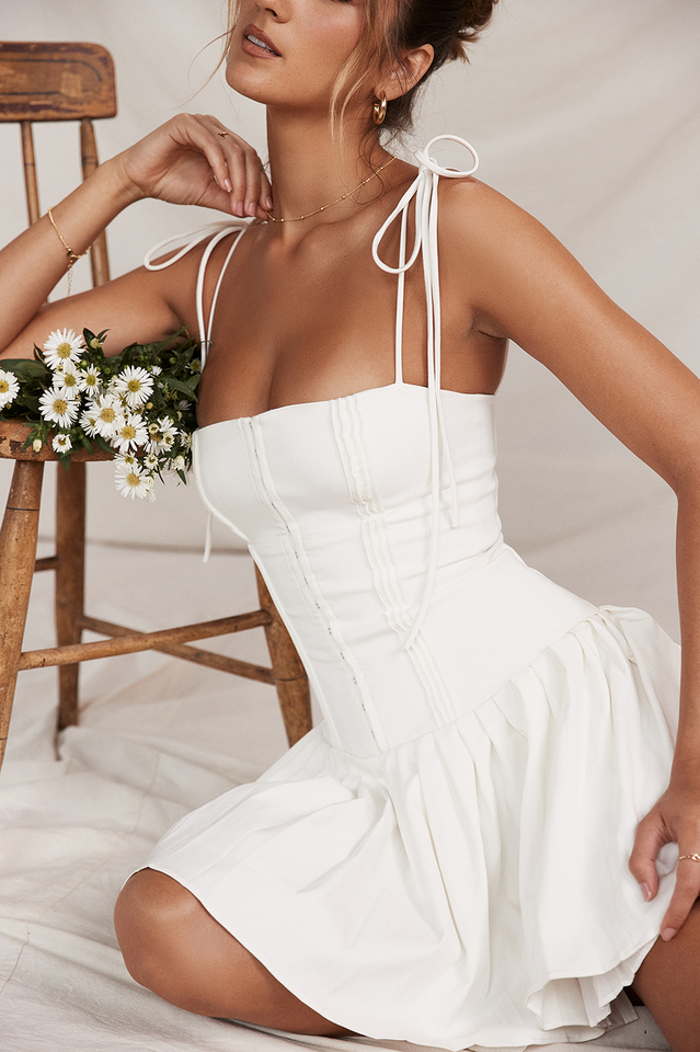 Corset Hook-Front Pleated Skater Mini Dress