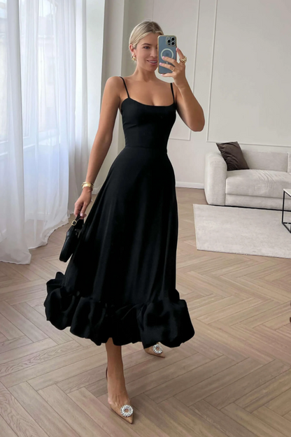 Corset Bustier Scoop Neck Spaghetti Strap Flounce Hem Midi Dress