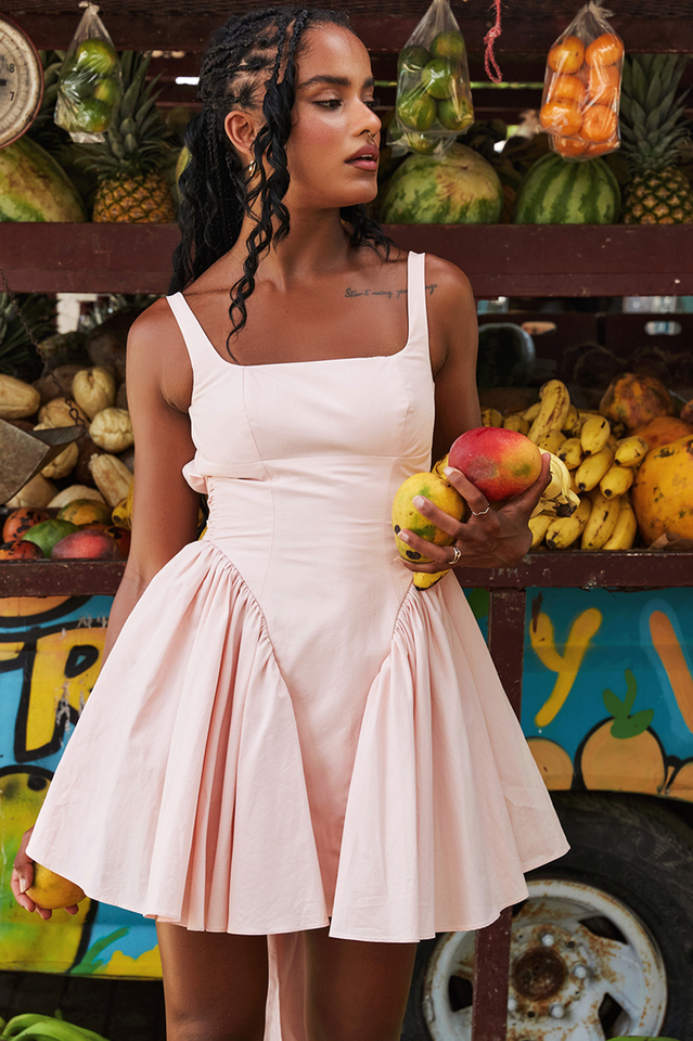 Back Bow Tie Open Back Fit and Flare Mini Dress
