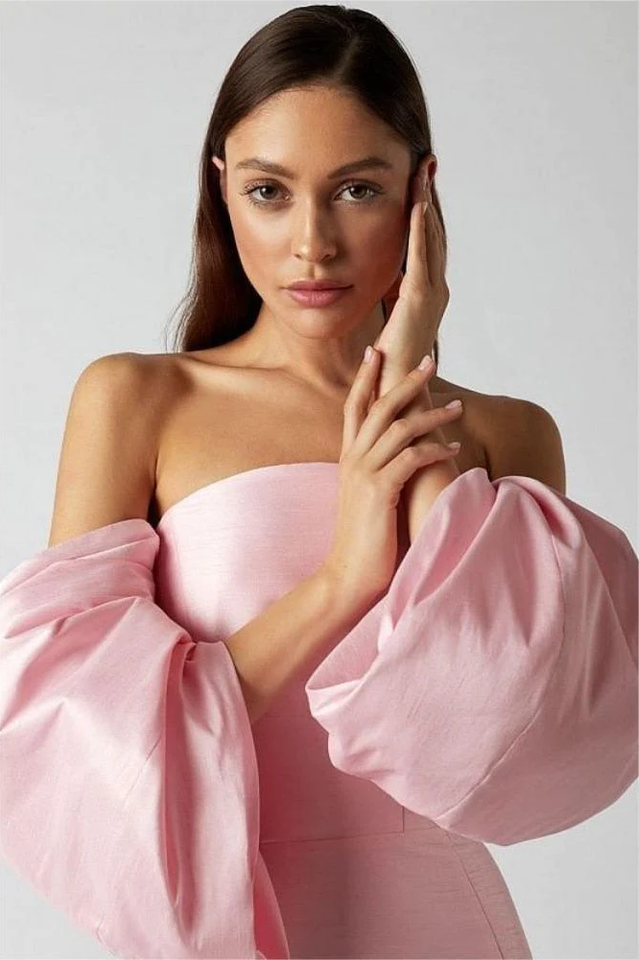 Off Shoulder Structured Bodice Exaggerated Puff Sleeve Ruffle Hem Mini Dress