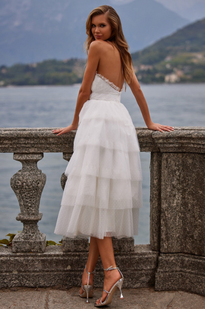 Swiss Dot Tiered Ruffle Strapless Midi Dress