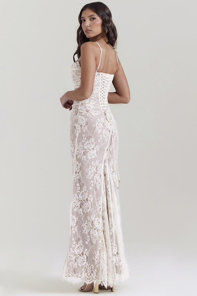 Square Neck Spaghetti Strap Floral Lace Scalloped Hem Maxi Dress with Long Sleeve Bolero