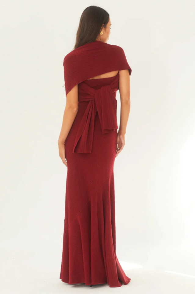 Strapless Rib Knit Neck Scarf Trumpet Hem Mermaid Maxi Gown