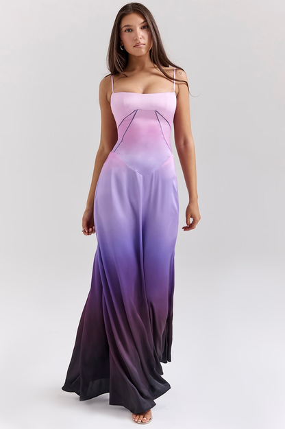 Satin Corset Bustier Spaghetti Strap Basque Waist A-Line Maxi Gown