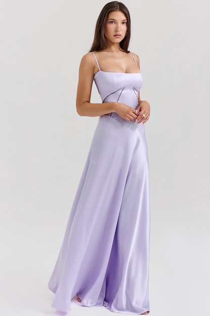 Satin Corset Bustier Spaghetti Strap Basque Waist A-Line Maxi Gown