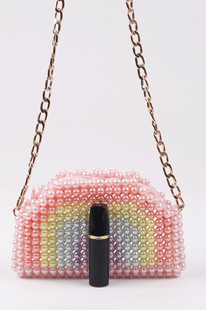 Rainbow Pearl Handmade Crossbody Bag