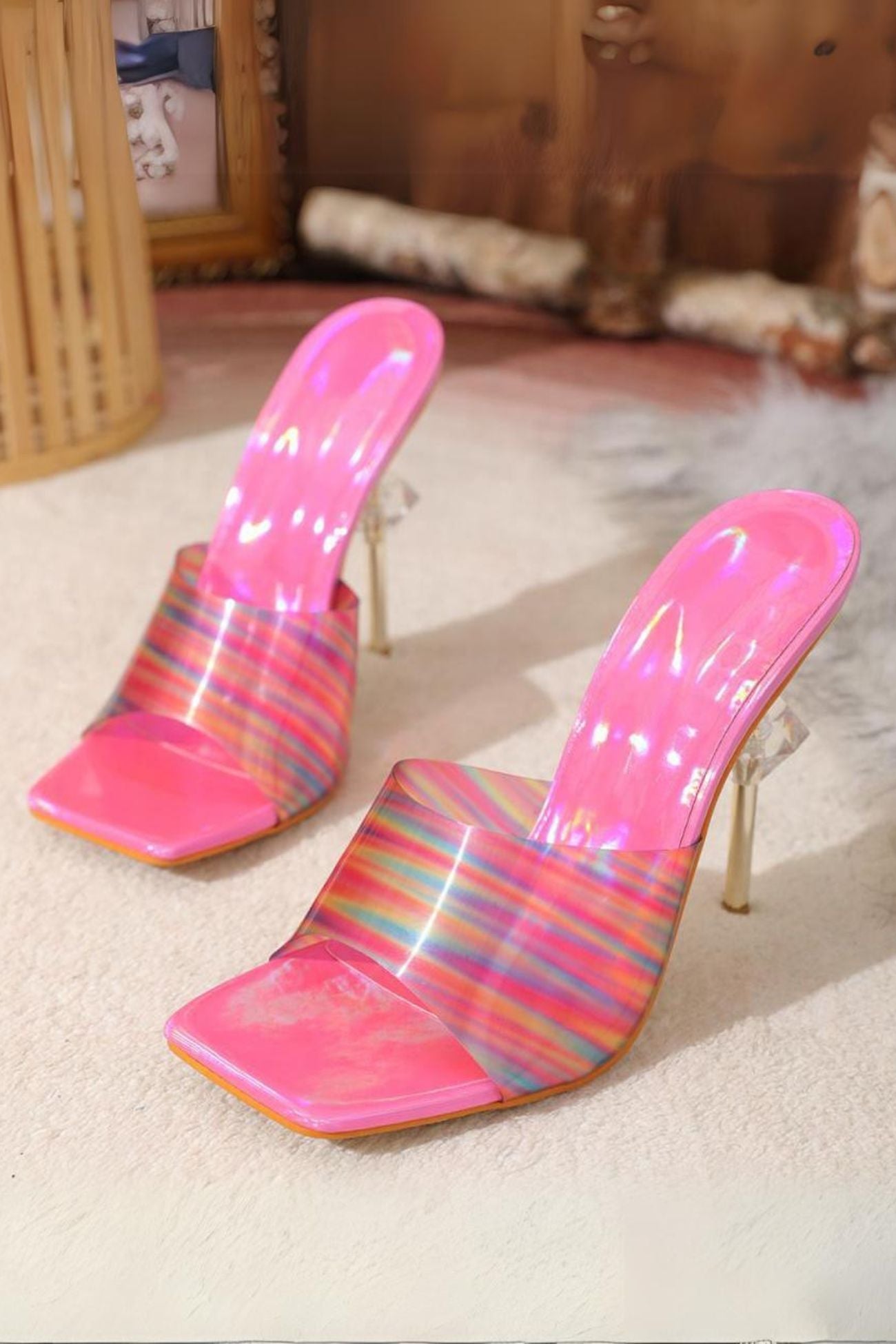 Rainbow Printed Heart High Heel Sandals