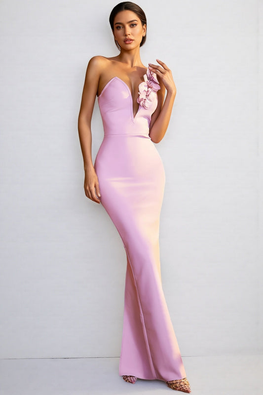 Zayrk Purple Flower Bandage Maxi Dress
