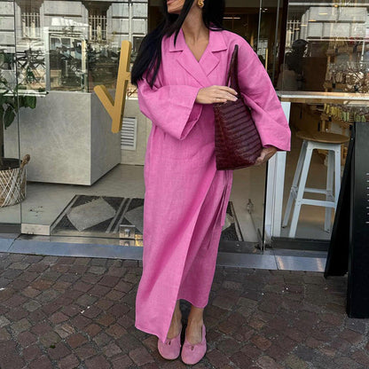 Pink cotton tie waist maxi dress