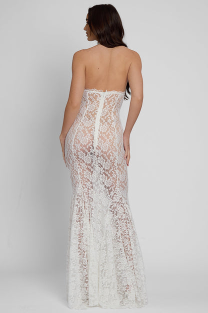 Halter Neck Floral Lace Midriff Cutout Bodycon Maxi Gown