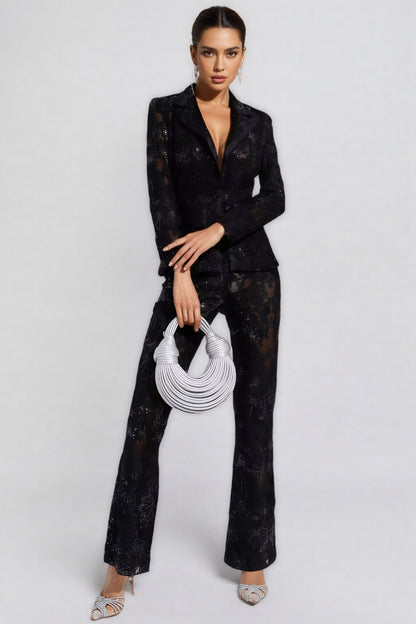 Analia Black Cutout Sequin Blazer Set
