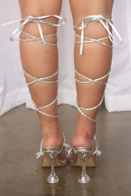 Rhinestone Strappy Square Toe High Heels