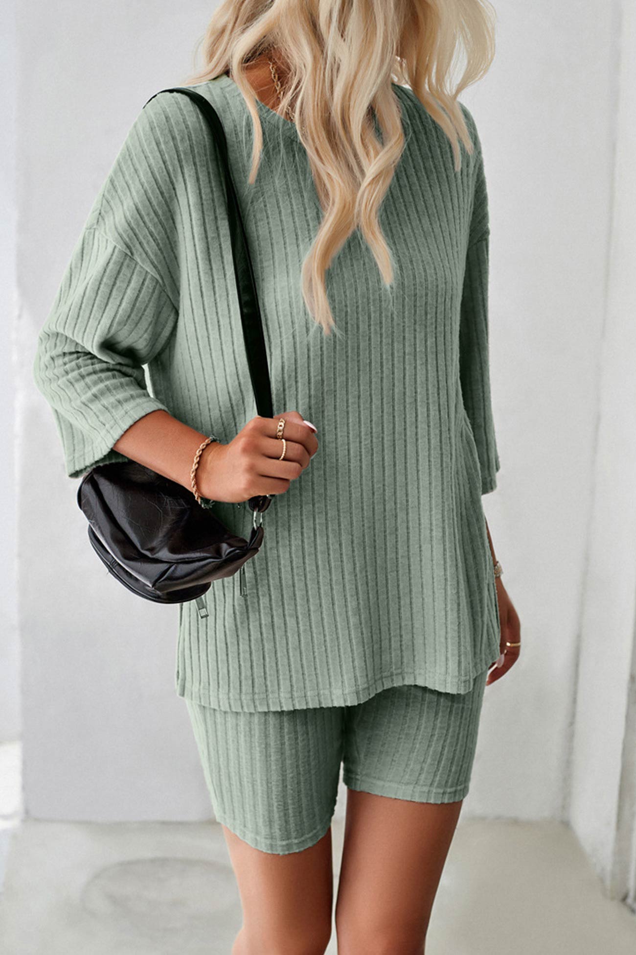 Ribbed Knit T-shirt Shorts Suits