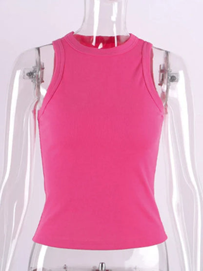 Ribbed Knitted Tops Neck Summer Basic Shirts White Black Casual Sport Vest Off Shoulder Green Women’s Tank Top